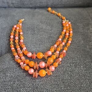 Japan Orange‎ & Pink Multi-Strand Beaded Necklace